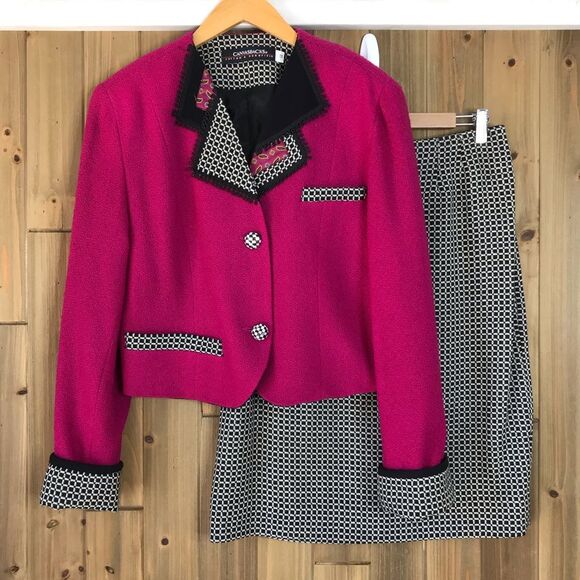 Vintage Canvasbacks Womens Art Wear Wool Suit Fushia Black & White 2 Button 12 - Picture 15 of 15